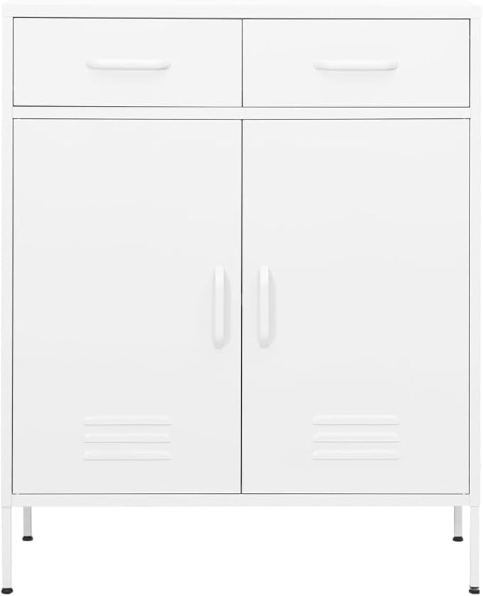 Steel Storage Cabinet White 31.5"x13.8"x40" with 3 Section Drawers for DVDs Multimedia Appliances Books and Small Items, Sturdy Ample Space Organization Unit