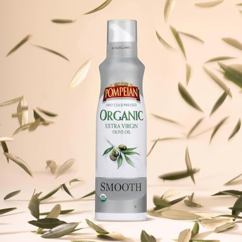 Pompeian Smooth Organic Extra Virgin Olive Oil Spray - (6 Pack) 5 fl oz | No Propellants - First Cold Pressed Olive Oil for Cooking - Delicate Flavor for Salads, Pasta, and Drizzling