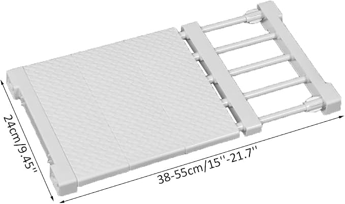 Expandable Closet Shelf Dividers Adjustable Cabinet Storage Rack Hanger Wardrobe Organizer Tension Rod Separators for Bedroom Bathroom Kitchen Bookshelf (Width 9.45 in, Length 15-21.7 in)