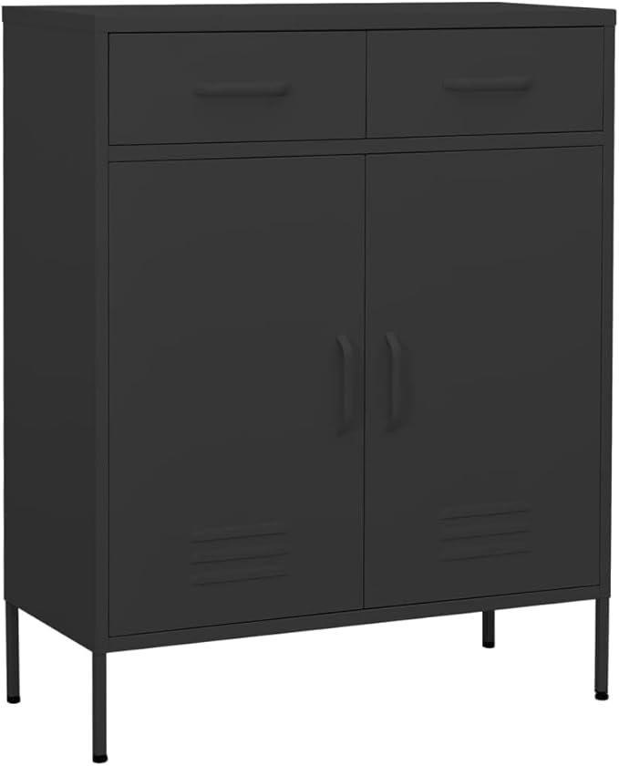 Anthracite Steel Storage Cabinet with 2 Doors and 2 Drawers, Adjustable Shelf and Levelers for Stability, Modern Industrial Furniture for Home Office Organization