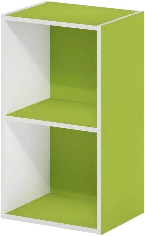 Furnifact Green White 2-Tier Open Shelf Bookcase with Wood Material, Modern Design, Space-Saving Storage Solution for Living Room and Office