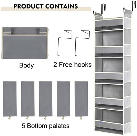 2 Pack Over The Door Hanging Organizer 5-Shelves and 10 Side Pockets, Over The Door Storage for Bathroom and Bedroom, Back of Door Organizers for Baby Products and Kid's Toys(13"x5"x44" Grey)