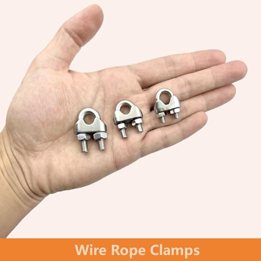 12 Pcs M5 Cable Clamps,Wire Rope Clamp,6 Pcs 3/16" Thimble | Stainless Steel Smooth Rods for Industry, Metal Working Hobbies and DIY Craft