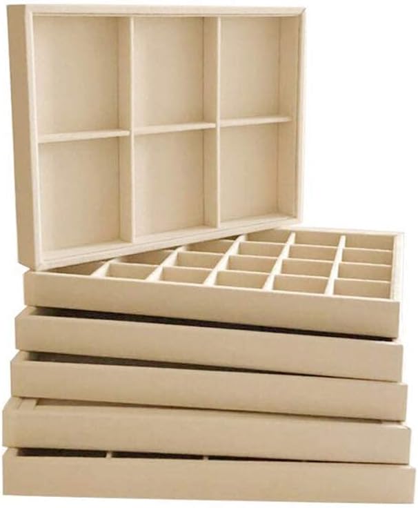 Beige Velvet Jewelry Accessory Organizer Tray 12 Compartment, Stackable Ring & Earring Display Tray, Removable Dividers, Slim Drawer Insert for Rings Earrings Small Jewelry, Dressing Table