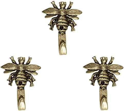 Mini Metal Bumble Bee Hooks, Set of 3, Gold Finish