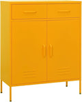 Mustard Yellow Steel Storage Cabinet with Adjustable Shelves and Feet, 2 Drawers and 2 Doors for Modern Living Room and Study Organization, Durable Metal Furniture with Wall
