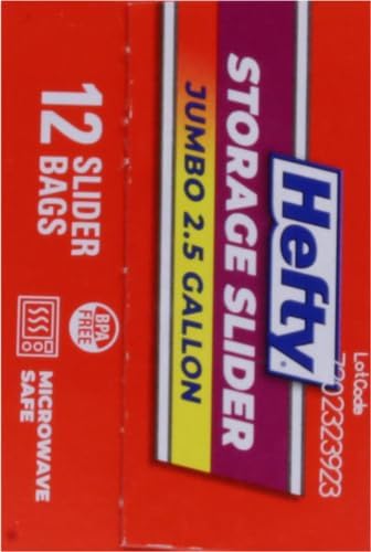 Hefty Slider Jumbo Storage Bags, 2.5 Gallon Size, 12 Count (Pack of 2)