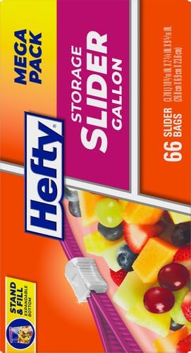 Hefty Slider Kitchen Storage Bags, Gallon Size, 66 Count (Pack of 4)