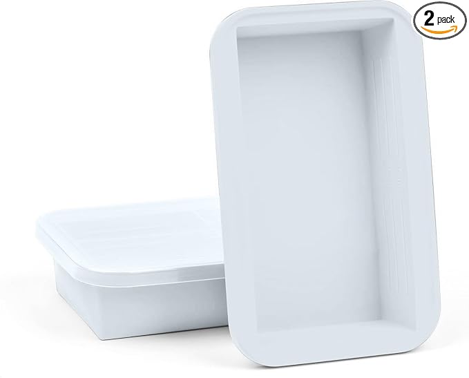 (2 Pack Large Silicone Freezer Containers For Soup, Pasta Sauce, Leftovers, Broth - 6 Cup White Reusable BPA Free Non Plastic Food Storage Freezing Ice Trays With Lids & Measurement Lines