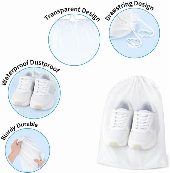 InfinitePack Large Transparent Shoe Bags for Travel, Portable Shoe Bags, Shoes Pouch Storage Organizer with Drawstring for Men & Women aClear Window Shoes Pouch with Rope
