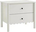 Furnifact White Nightstand, 2 Drawers, Scalloped Design, Spacious Storage, Durable Construction, Elegant Bedroom Furniture, Smooth Drawer Operation