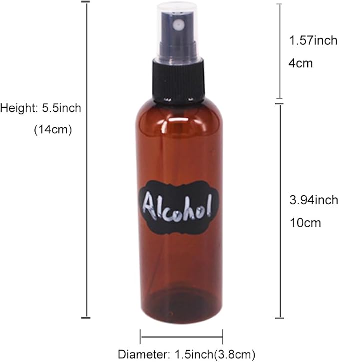 12 Pack 3.3 oz Fine Mist Spray Bottle Amber Plastic Spray Bottles | Travel Bottle for Essential Oils, Perfume, Refillable Containers with Funnels, Chalk Labels
