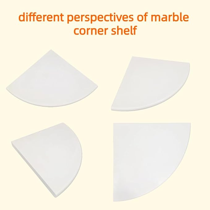 2 Pcs White Marble Corner Shower Shelf for Bathroom, 9'' x 9'' x 0.8'' Marble Corner Shelves for Bathroom Wall Mounted Both Side Polished