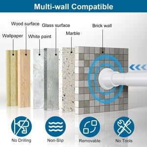 Tension Curtain Rod,31-62 Inches White Shower Rod | No Drilling Installation,11 lbs Max Load,7/8inch Spring Rod Diameter, Adjustable for Doorway, Closet, Kitchen,Bathroom