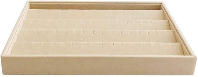 Premium Grade Beige Velvet Jewelry Organization Tray for Earrings Drawer Insert Stackable Closet Organizer