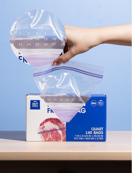 24/7 Bags- 2 Gallon Freezer Bags, 35 Count with Expandable Bottom and New Calendar Feature