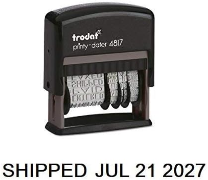 Trodat Rotating Stock Message Phrase Dater Self-Inking Rubber Stamp - Answered, Checked, Back Ordered, Delivered, Cancelled, Entered, Billed, Paid, Received, Shipped, Charged, FAXED (Black)