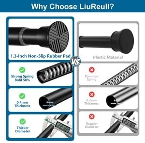 2Pcs Tension Curtain Rod, 31-76in Black No Drill Shower Curtain Rods | High Carbon Steel, 7/8inch Spring Rod Diameter, Adjustable Length for Bedroom, Doorway, Closet, Kitchen,Bathroom