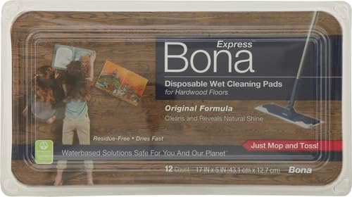 Bona Hardwood Floor Disposable Wet Cleaning Pads - unscented - Use Mops - Residue-Free Floor Cleaning Solution for Wood Floors 12 Count (Pack of 2)