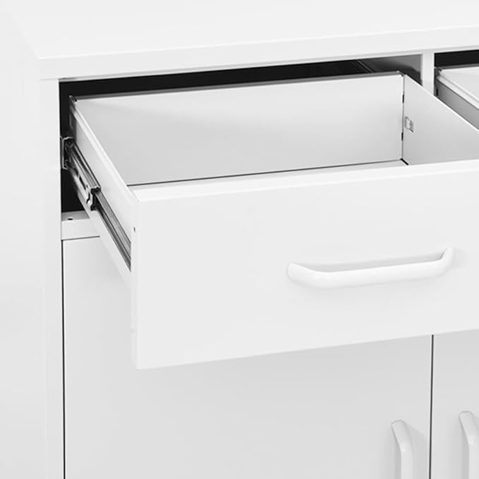 Steel Storage Cabinet White 31.5"x13.8"x40" with 3 Section Drawers for DVDs Multimedia Appliances Books and Small Items, Sturdy Ample Space Organization Unit
