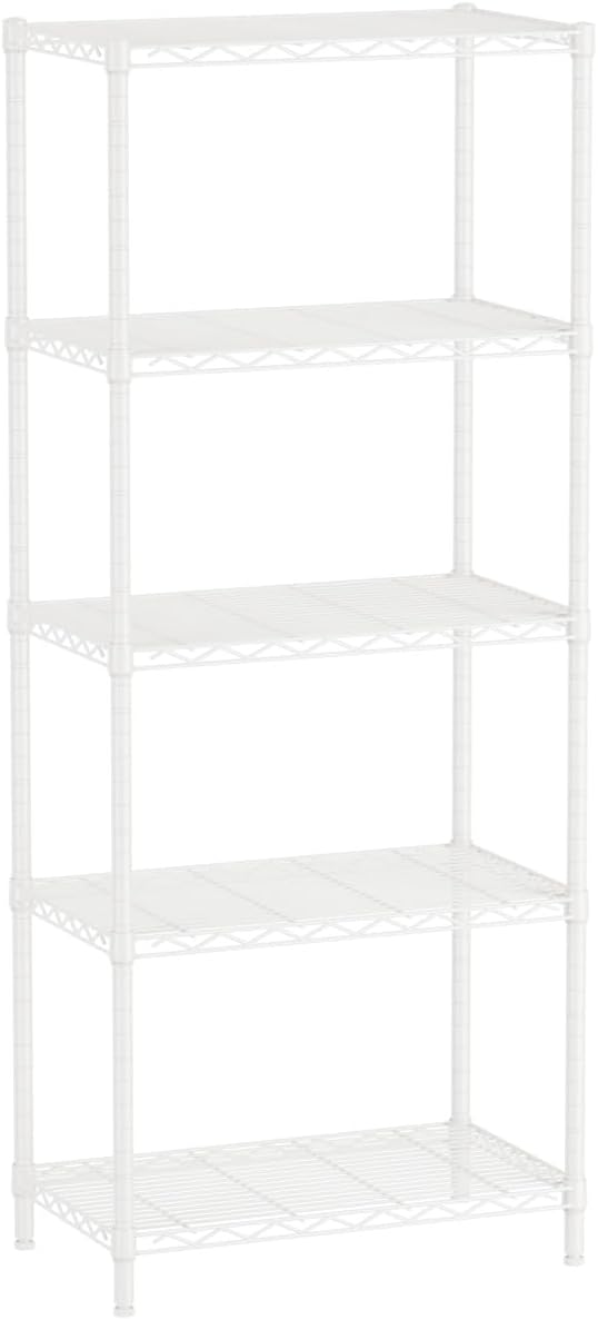 SINGAYE 5 Metal Shelves Wire Shelving Storage Shelf Adjustable Unit Pantry | 5 Tier Kitchen Laundry Room Organization Home Pantry Closet Bathroom Organizers Garage Rack 14" D x 24" W x 59.5" H White