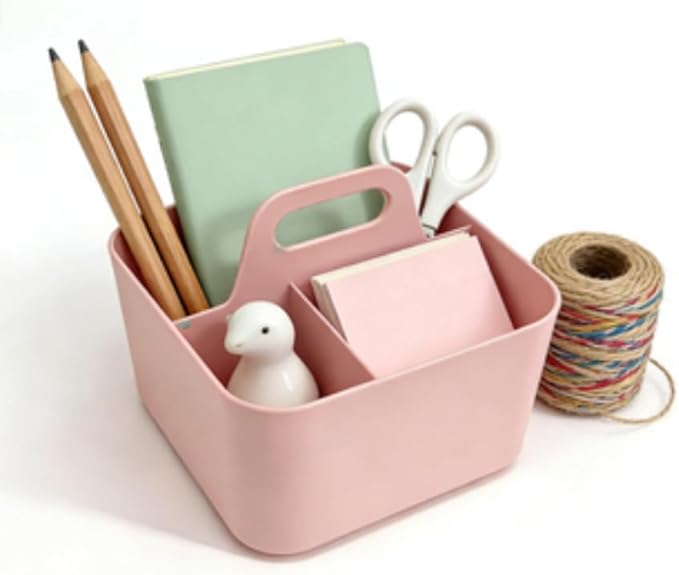 Stackable Portable Handheld Organiser,Multi-Purpose Desktop Divider Organiser Basket For Crafts Or School Supplies Desk,Office,Stationery Pencil Holder,Dorm Room (Small Size-Pink)