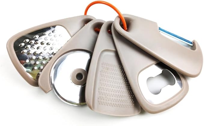 Kitchen Gadgets Set 5 Pieces, Space Saving Cooking Tools Kitchen Accessories-Garlic/Ginger Grinder, Cheese Grater, Vegetable/Fruit Peeler, Pizza Cutter, Bottle Opener, Gadgets Gift Set