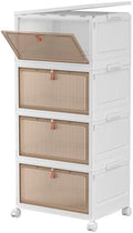 4 Tier Plastic Storage Bins with Lids 28QT, Stackable, Wheeled, Collapsible, Closet Organizers for Living Room, Office, Dorm