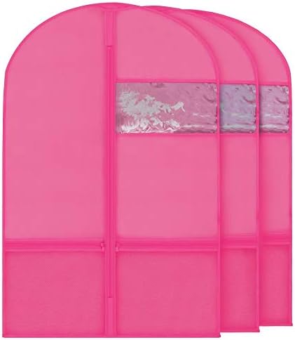 Plixio 36" Kids Garment Bags for Dance Costumes, Childrens Hanging Clothes, Uniform, Suits, Girls Dress Recital Outfit Organizer Dance Garment Bags For Dancers with Zippered Pockets (6 Pack :36",Pink)