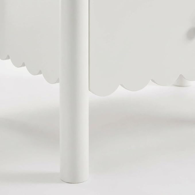 Furnifact White Nightstand, 2 Drawers, Scalloped Design, Spacious Storage, Durable Construction, Elegant Bedroom Furniture, Smooth Drawer Operation