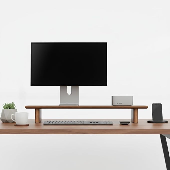 Walnut Single Monitor Stand Riser - 31.5" Wooden Monitor Stand for iMac, Laptop & Monitor, Minimalist Desk Shelf Organizer, Natural Wood Grain