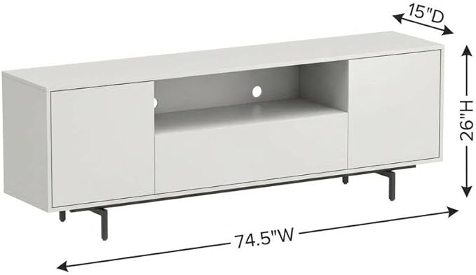 Furnifact White Laminate 3 Door TV Console for Modern Transitional Industrial Living Room Decor, Engineered Wood, Sleek Storage Solution