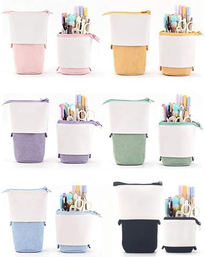 Telescopic Pencil Bag Pen Holder Stationery Case, PU Corduroy Stand-up Retractable Transformer Bag Colorful Organizer, Great for Christmas Holiday (Black)