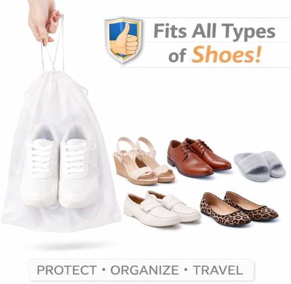InfinitePack Large Transparent Shoe Bags for Travel, Portable Shoe Bags, Shoes Pouch Storage Organizer with Drawstring for Men & Women aClear Window Shoes Pouch with Rope