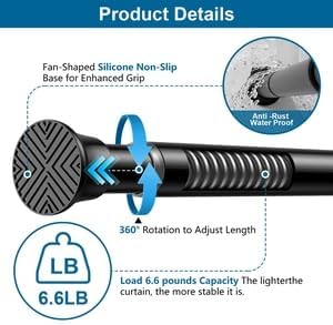 2Pcs Tension Curtain Rod, 31-76in Black No Drill Shower Curtain Rods | High Carbon Steel, 7/8inch Spring Rod Diameter, Adjustable Length for Bedroom, Doorway, Closet, Kitchen,Bathroom