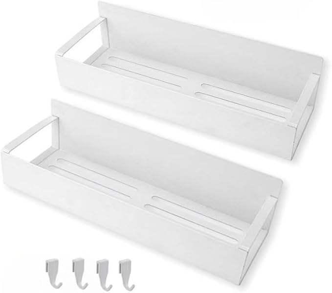 AALFA Magnetic Spice Rack for Refrigerator - Black Fridge Organizer with Paper Towel & Wrap Holder - 4 Bonus Hooks Included - 2 Pack Heavy Duty Side Shelf Storage for Spices, Oils, Foil - White