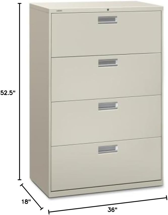 HON 600 Series Standard Lateral Files w/Locks-4 Drawer Lateral File W/Lock, 36"x19-1/4"x53-1/4", Putty
