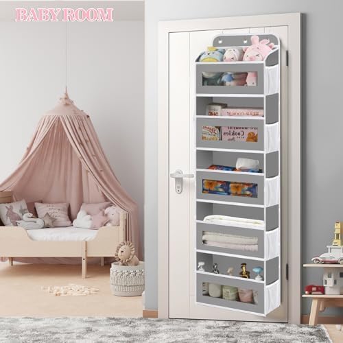 KYEVIS Over The Door Organizer, 5 Shelves Closet Door Hanging Organizer with 10 Mesh Pockets, Nursery Closet Organizer, Baby Essentials, Dorm Room Essentials for Girls