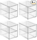 mDesign Stackable Storage Containers Box with 2 Pull-Out Drawers - Stacking Plastic Drawer Bins for Closet Organization, Linen, Coat, Bedroom or Entryway Closets - Lumiere Collection - 4 Pack, Clear