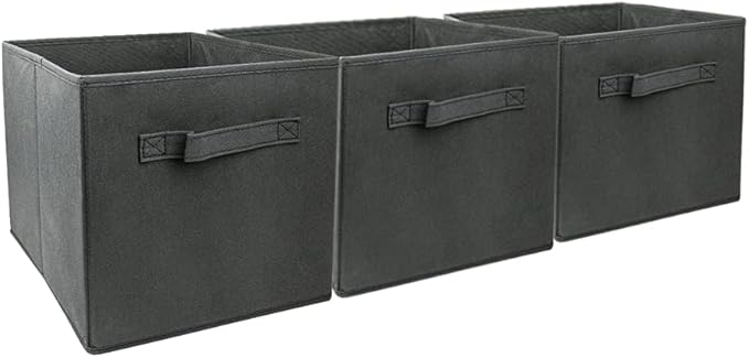 EBIGIC Mini Size 3-Pack Cube Storage Bins 9.0"x7.5"x7.5" Fabirc Foldable Closet Toy Organizer Collapsible Cloth Gray