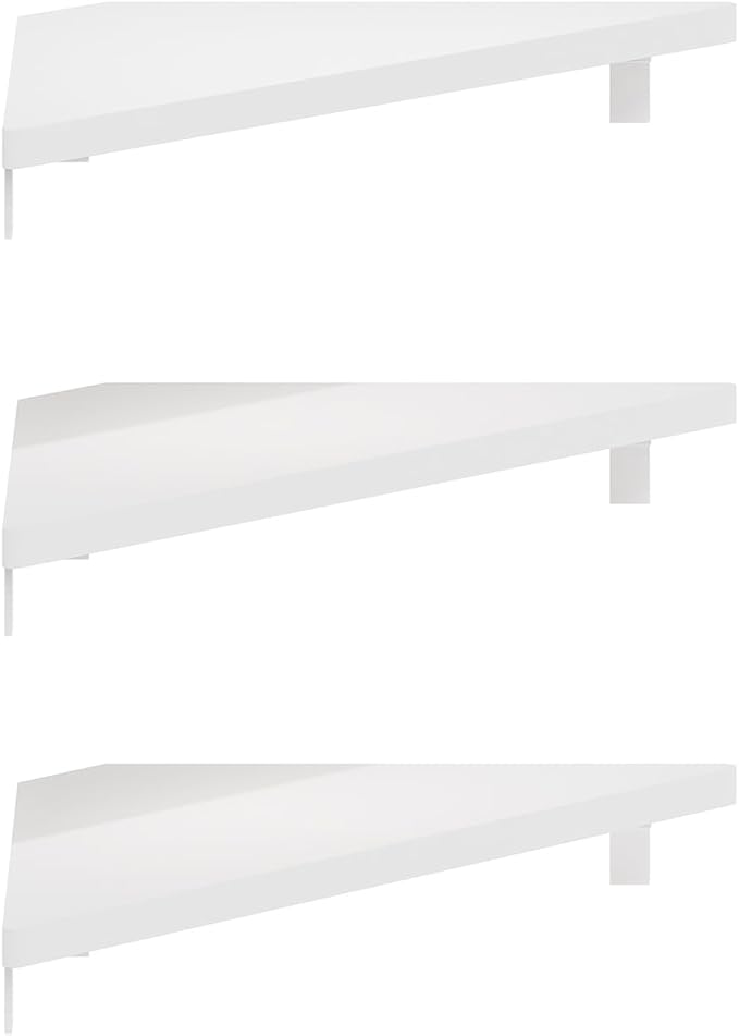 Furinno Rossi Triangle Floating Shelves for Wall, Set of 3 Geometric Corner Shelf, Wall Mounted Shelves for Bathroom, Home Office, Living Room, White