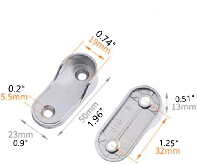 20 Pcs Oval Closet Rod holder End Supports Flanges Socket | for 18x35mm Rods