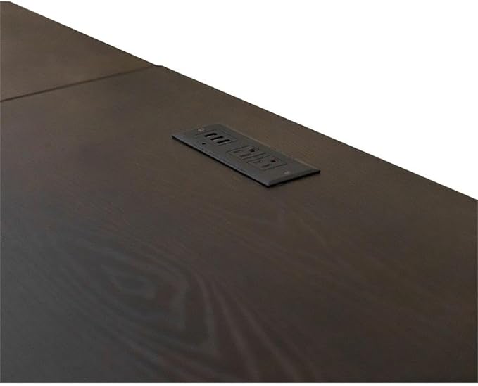 Pemberly Row 66" W Wood L-Desk & Return Writing Table, Dark Brown Finish, Keyboard Drawer, Locking File Drawers, Utility Storage, Wire Management, AC Power Outlets, Home Office Desk