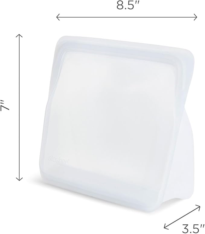 Stasher Silicone Reusable Food Storage Bag, Stand-Up Mid Silicone Bag, Meal Prep, Reusable Freezer Bag, Microwave, Dishwasher, Oven Safe, Sous Vide, Eco Friendly, Food Storage Bag, 56 oz, Clear | Reusable Food Bag