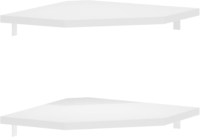 Furinno Rossi Hexagon Floating Shelves for Wall, Set of 2 Geometric Corner Shelf, Wall Mounted Shelves for Bathroom, Home Office, Living Room, White