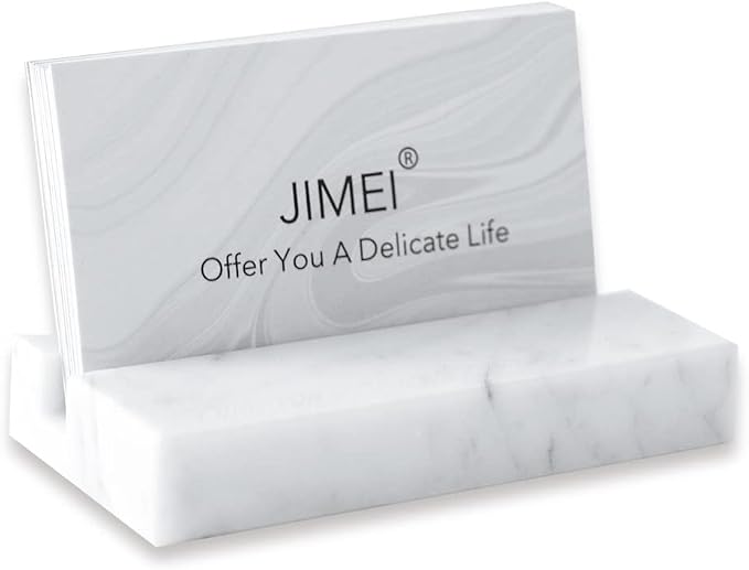 JIMEI Marble Business Card Holder for Desk Organizer Stand 25 Cards Display | White Carrara Marble, holds up to 25 cards,Elegant Minimal Style, Practical Cute Office Desktop Organizer For Men & Women