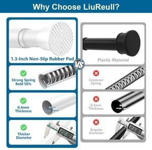 Tension Curtain Rod,31-62 Inches White Shower Rod | No Drilling Installation,11 lbs Max Load,7/8inch Spring Rod Diameter, Adjustable for Doorway, Closet, Kitchen,Bathroom