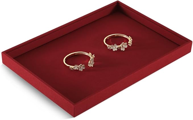 Linen Ring Earrings Bracelet Necklace Display Tray, Stackable Flat Jewelry Storage Tray, Makeup Table Drawer Insert Jewel Watch Pendant Tray, Jewellery Shop Showcase Table Top Organizers