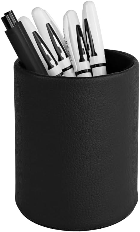 Black Pen Holder, Leather Pencil Holder, Simple pen cup, Elegant pen holder for desk, Desktop pencil cup, Stationery Organizer for Office School Home Dorm (Black)