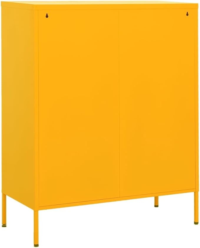 Mustard Yellow Steel Storage Cabinet with Adjustable Shelves and Feet, Large Capacity Organizer with Two Drawers and Two Doors for Living Room and Study, Durable Metal